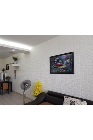 Beyaz Arkası Yapışkanlı 70X77Cm 10 Adet Taş Duvar Kağıdı Paneli