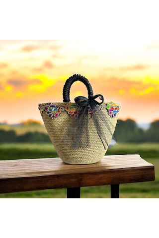 Hasır Çanta, Plaj Çantası, Tasarım Çanta, İşlemeli El Çantası Hasır