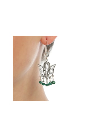 Zümrüt Taşlı 925 Ayar Gümüş Telkari Küpe N11.101315