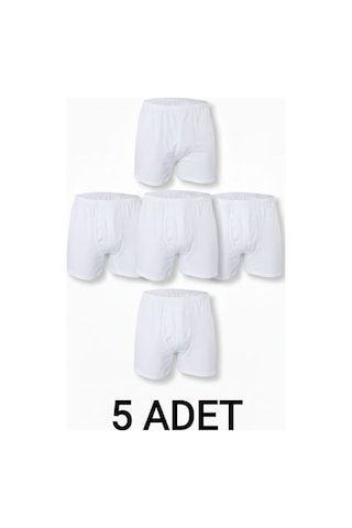 Enmodaiçgiyim 5 Adet Beyaz %100 Pamuk Rahat Kesim Erkek Paçalı Külot Boxer