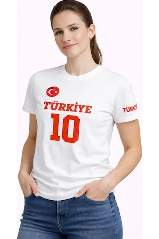 Veraura Lifestyle Türkiye Ay Yıldız Baskılı 10 Numara Forma Tişört Taraftar T-shirt - Beyaz