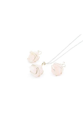 Murty99 Hakiki Doğal Pembe Kuvars Taşı Kolye Ucu Pembe