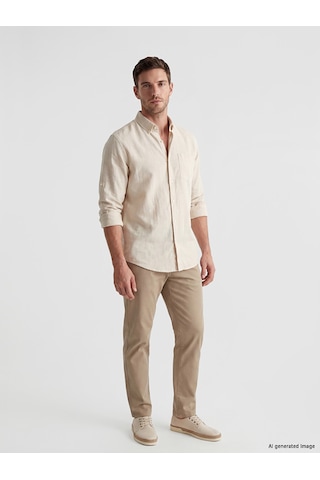 Lcwaıkıkı Classic Bej Regular Fit Keten Karışımlı Erkek Gömlek