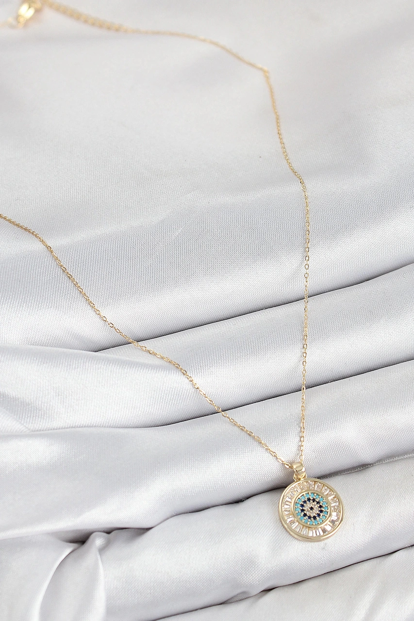 Dodes Dodes Pirinç Zirkon Taşlı Su Yolu Nazar Model Gold Renk Kadın Kolye Tg27bko10428 Çok renkli