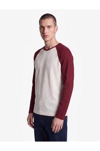 Koton Pamuklu Waffle Dokulu Oversize Bisiklet Yaka Kontrastlı Uzun Reglan Kollu Tişört Beyaz 7wam10146mk