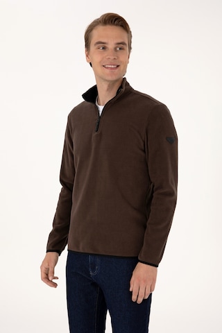 U.S. Polo Assn. Erkek Regular Fit Koyu Kahverengi Polar Yarım Fermuarlı Basic Sweatshirt 50313777-VR084