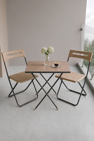 İronika Bahçe Balkon Teras Mutfak 3'lü Bistro Set Katlanır Masa Sandalye Takımı Krem