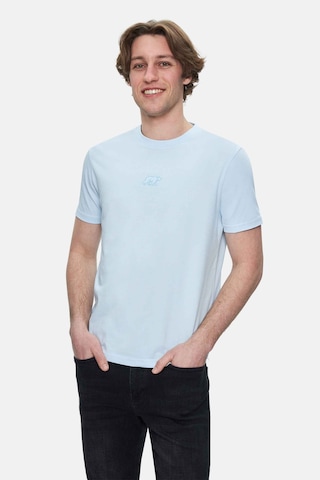 Fabıo Gök Mavi Bisiklet Yaka Baskılı Standard Fit Erkek Tshirt Gök Mavi