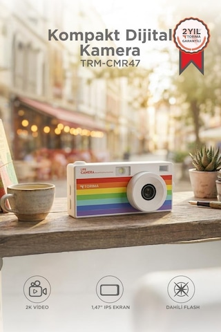 Torima Life Dijital Kamera Selfie Video Vlog Kamerası Mini Fotoğraf Makinesi CMR47 Beyaz