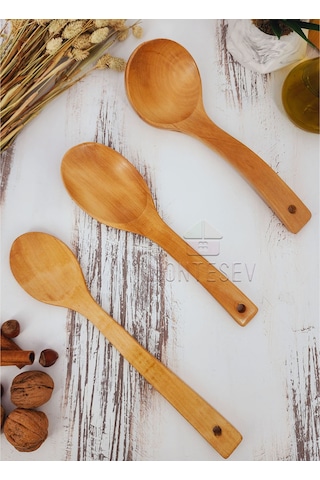Ahşap Tahta Mutfak Kaşık Seti 3 Parça Kayın, Şimşir Ağacı 3-5