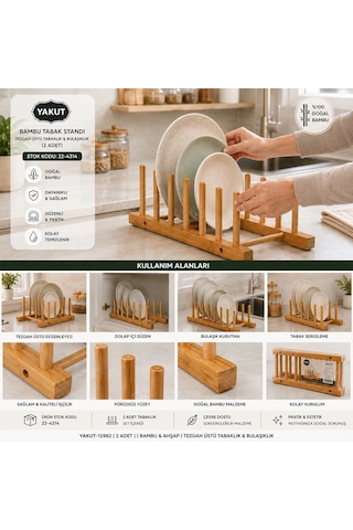 2pcs Bambu - Ahşap Tezgah Üstü Tabaklık - Bulaşıklık Bx40 Çok Renkli