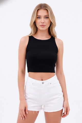 Zedefx Kadın Halter Yaka Pencere Detaylı Crop Bluz Siyah