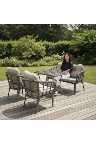 Tu Tienda Kartepe 2 1 1 Sehpa 60 90 Rattan Bahçe Balkon Takimi,antrasit Rattan/gri Kumaş Gri