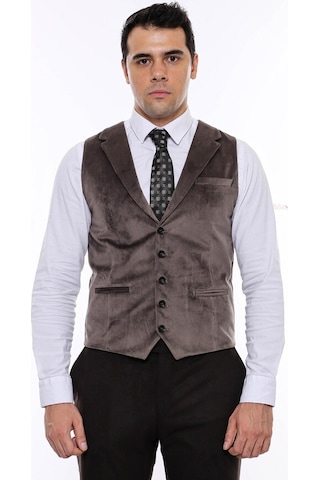 Wessi Kahverengi Ceket Yaka Slimfit Tek Yelek 001
