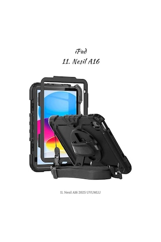 Apple Uyumlu iPad 11. Nesil 2025 A16 Çip Defender Askılı 360 Dönebilir Standlı Zırh Tablet Kılıfı Korumalı Kapak