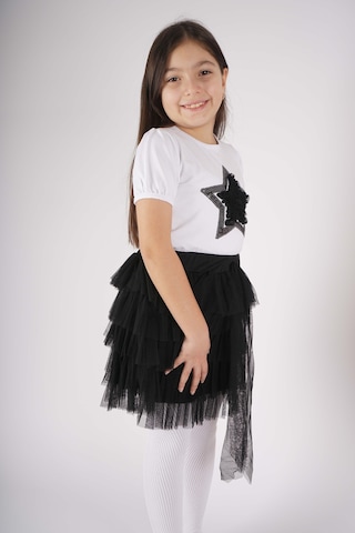 Miniko Kids 23 Nisan 29 Ekim Konsept Yıldız Detaylı Tül Detaylı Kat Kat Tütü Etekli Takım Siyah