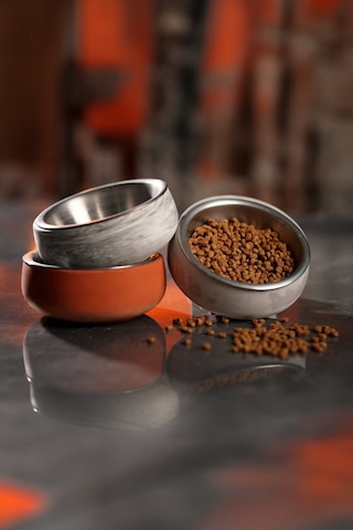 Beton Kedi Ve Köpek Mama/su Kabı Paslanmaz Çelik İç Hazneli, Devrilmez Ve Hijyenik Besleme Kabı