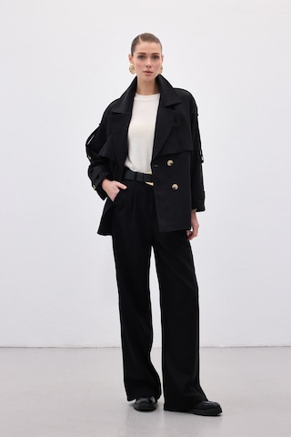 Sateen Kısa Trençkot - Siyah-136635 Siyah
