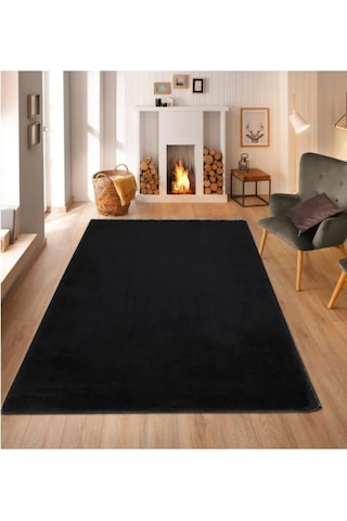 Raschel Carpet Siyah Lüks Raschel Kaymaz Taban Peluş Halı Yolluk Siyah