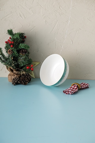 İstanbul Porselen Starlight Fine Bone New Year Yılbaşı Salata Kasesi 21 Cm Yeşil