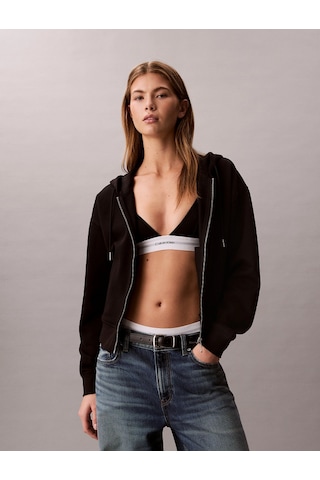 Calvin Klein Uzun Kollu Monogram Havlu Kumaş Kısa Rahat Kesim Kadın Siyah Sweatshirt Lv047f208g-ub1 Siyah