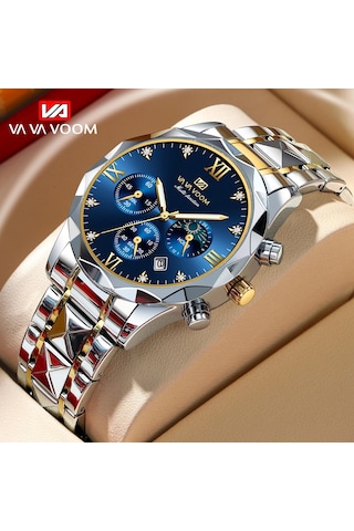 Va Va Voom Kuvars İzle Erkekler Üst Marka Yüksek Kalite Paslanmaz Çelik 30 M Su Geçirmez Aydınlık Tarih Hafta Spor İş Kol Saatleri Gümüş & Mavi