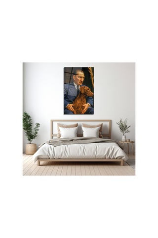 Sadakat Ve Liderlik Temalı Atatürk Ve Köpeği Cam Tablo Atatürk Temalı Dekoratif Duvar Tablosu, Salon, Ofis Ve Çalışma Alanı Dekoru,
