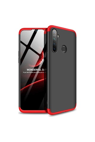 Realme 5 Kılıf Zore Ays Kapak Siyah-Kırmızı
