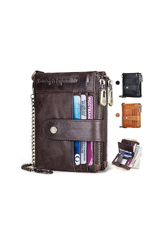 Sones Humerpaul Bp896 Rfıd Hırsızlığa Karşı Fırça Çift Fermuarlı Deri Cüzdan Çoklu Kart Erkek Çanta Koyu Kahverengi
