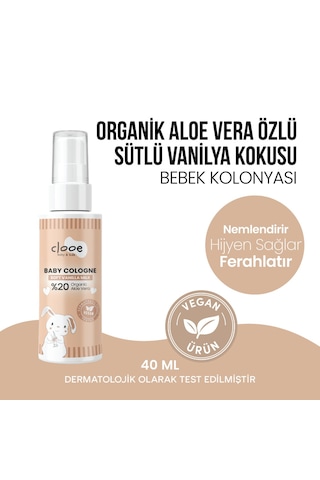 Hassas Ciltlere Özel Organik Aloe Vera Özlü Pamuk ve Vanilya Kokulu Bebek Kolonyası 4'lü Set 150 Ml + 40 Ml x 2