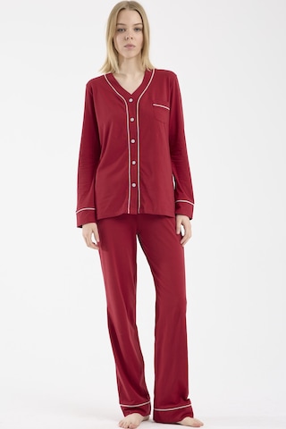 Sementa Biye Detaylı Düğmeli Pijama Takım - Bordo Bordo