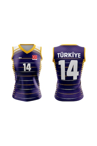 Voleybol Forması Türkiye Model Dijital Baskı Kişiye Özel Mor
