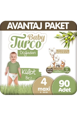 Baby Turco Doğadan Bebek Bezi 4 Beden Avantaj Paket 90 Adet