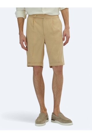 Deve Tüyü Dokuma Carrot Fit Casual Bermuda Bej