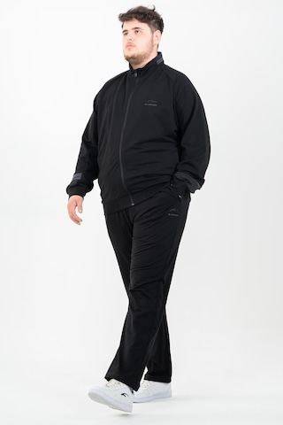Maraton Sportswear Büyük Beden Erkek Dik Yaka Düz Paça Reglan Kol Basic Siyah-Siyah Eşofman Takımı 22392-Siyah-Siyah