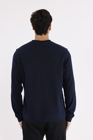 Rowinger Yatay Dokulu Ottoman Yüzey Tonal Logo Detaylı Bisiklet Yaka Standart Kalıp Sweatshirt Navyblue