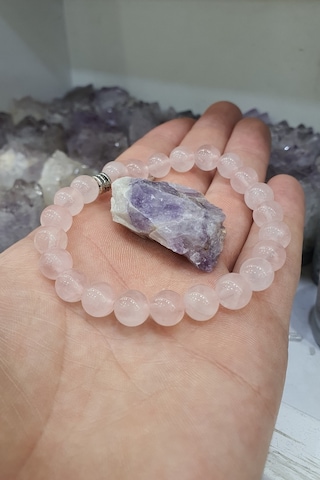 Pembe Kuvars Doğal Taş Bileklik 8 Mm Ametist Taş Hediyeli Yaşam Sevinçi, Pozitiflik Çok Renkli