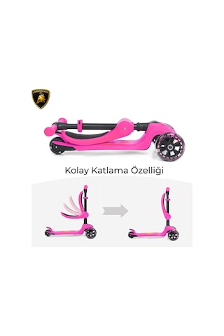 Lamborghini Lisanslı L5 2in1 Katlanabilir Oturaklı Işıklı 3 Tekerlekli Çocuk Scooter Siyah