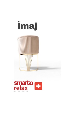 Smarto Relax İmaj 2'li Yemek Masası Sandalye Seti - Metal Ayaklı, Beyaz Kumaş Beyaz & Altin Rengi
