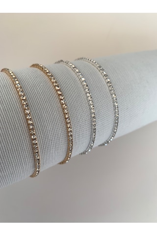 Kadın Suyolu Zirkon Taşlı Elastik Bileklik Gold Renk 2 Adet Altın
