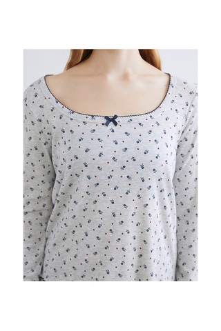Lcw Young Gri U Yaka Çiçekli Kadın Pijama Takım