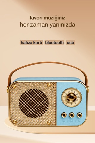 Nostaljik Bluetooth Hoparlör Bluetooth 5.2 Usb & Tf Kart Destekli Led Taşınabilir Speaker