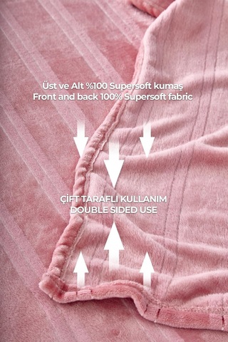 Evlen Home Mayer Supersoft Yumuşak Çift Kişilik Battaniye 180x230 Cm Pudra Pudra