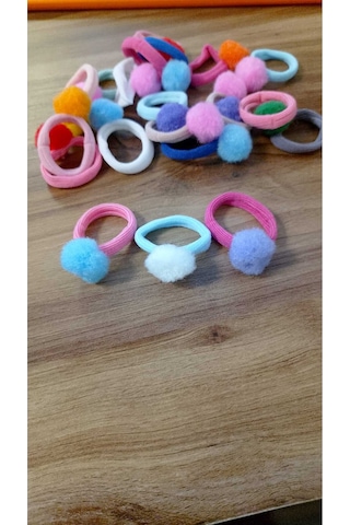 Şehrazat Handmade 10 Lu Renkli Pomponlu Lastik Saç Tokası Çok Renkli