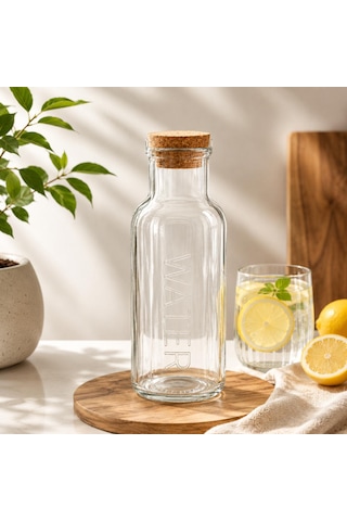Ciho Cam Sürahi 1000 Ml 1 Litre Mantar Kapaklı Sürahi Karaf