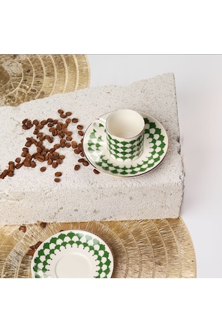 Porser Peyda 4 Parça Kahve Fincan Takımı Koyu Yeşil