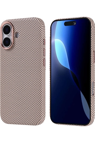 Techaks Apple Uyumlu iPhone 17 Kılıf M-safe Şarj Özellikli Karbon Fiber Görünümlü Tchs Nekst Kapak - Bej Bej