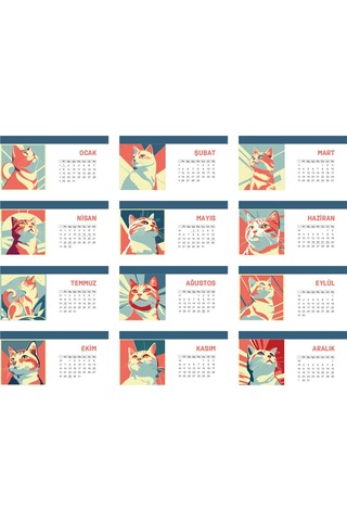 Kedi Temalı Poster Masaüstü Takvimi-2216