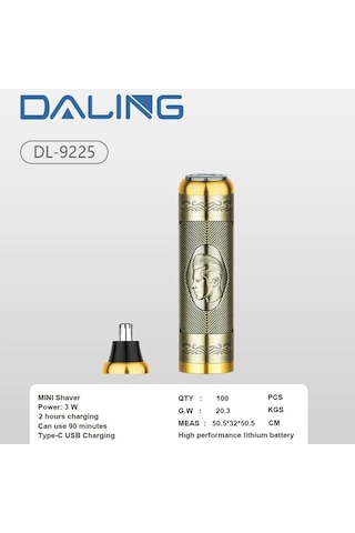 Daling Dl-9225 2 Si 1 Arada Şarjlı Erkek Tıraş Makinesi Sakal & Burun Düzeltici Usb-c Metal Gövde