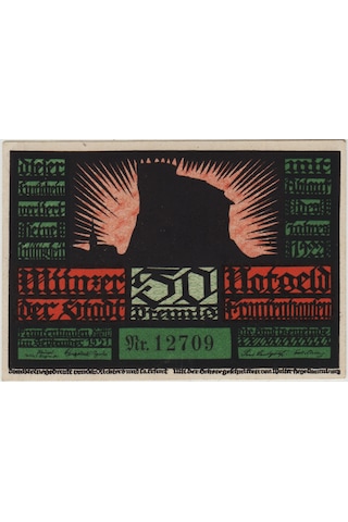 Almanya 50 Pfennig 1921 Notgeld-frankenhausen Şehri. Çil.